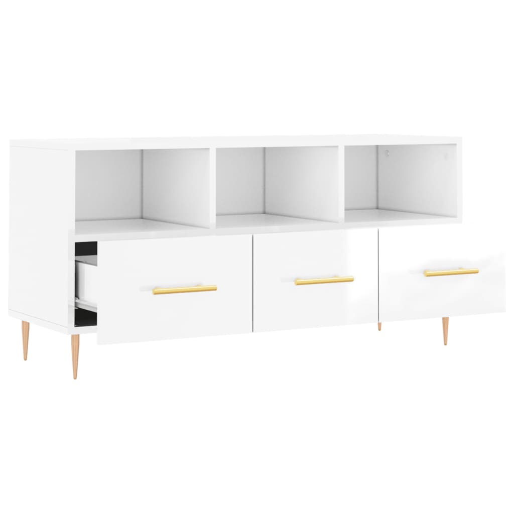 Meuble TV Blanc brillant 102x36x50 cm Bois d'ingénierie