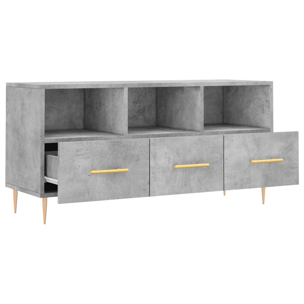 Meuble TV gris béton 102x36x50 cm bois d'ingénierie