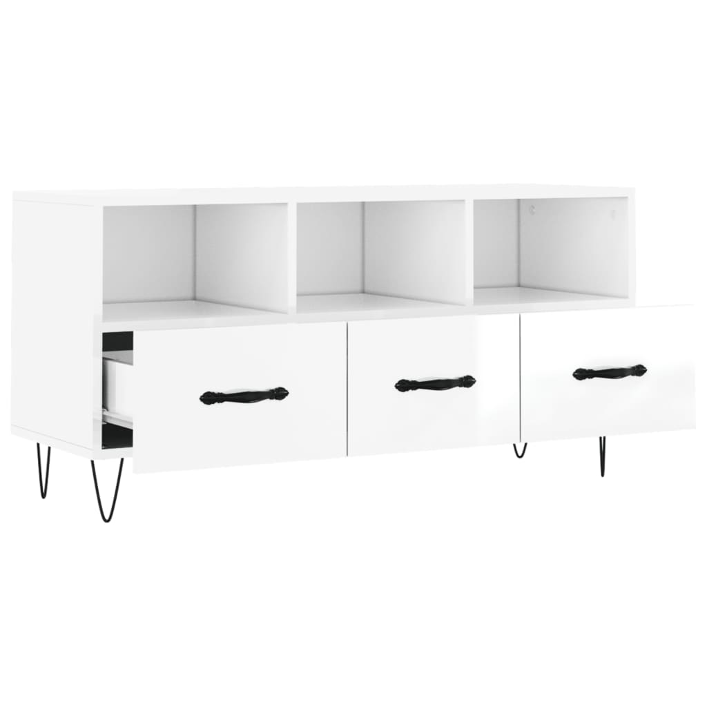 Meuble TV Blanc brillant 102x36x50 cm Bois d'ingénierie