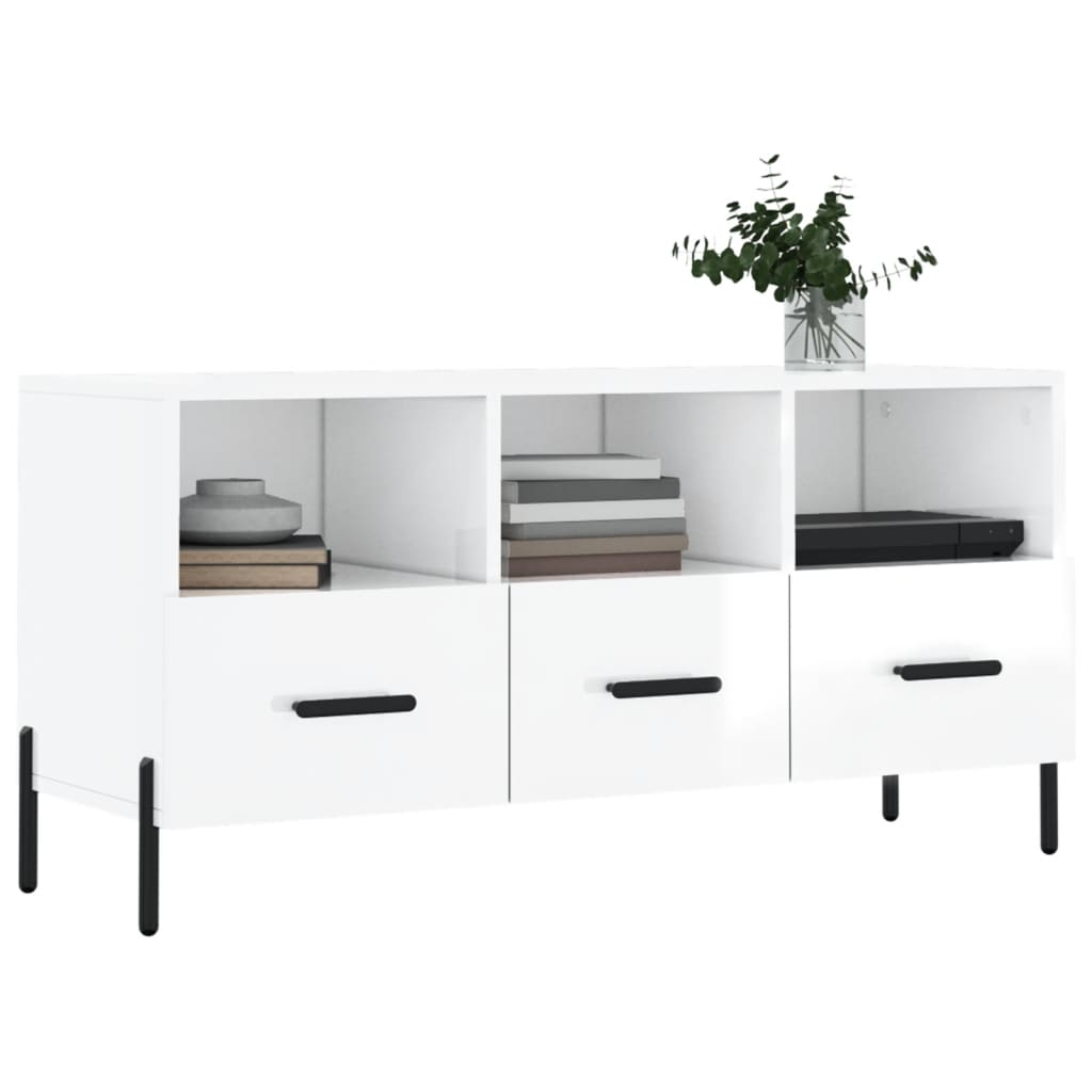 Meuble TV Blanc brillant 102x36x50 cm Bois d'ingénierie