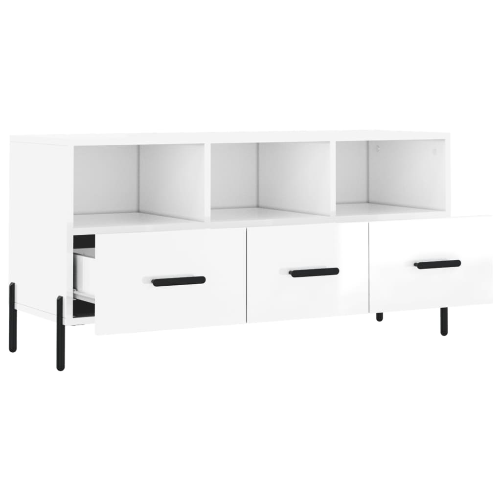 Meuble TV Blanc brillant 102x36x50 cm Bois d'ingénierie