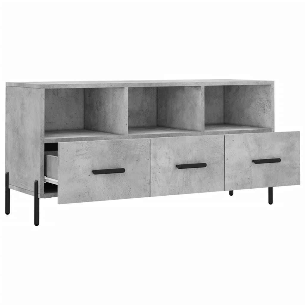 Meuble TV gris béton 102x36x50 cm bois d'ingénierie