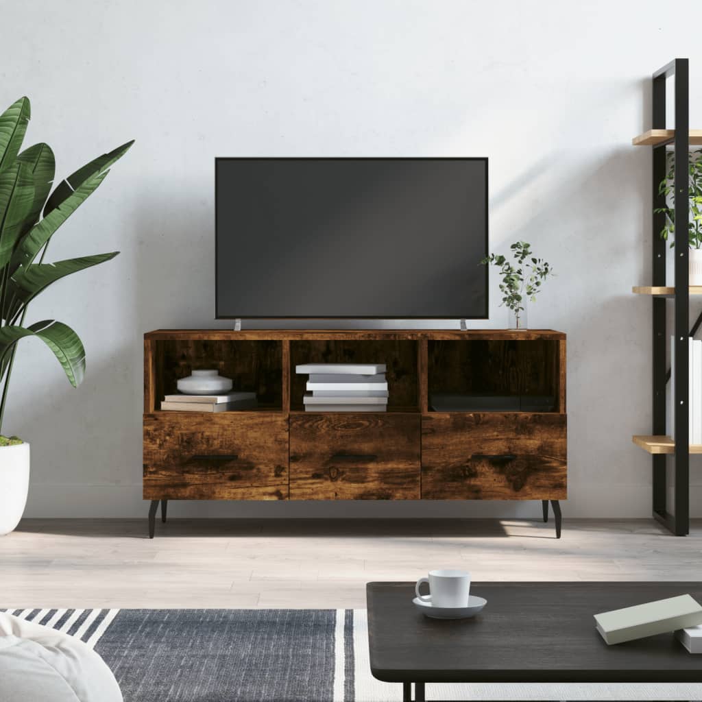 Meuble TV chêne fumé 102x36x50 cm bois d'ingénierie