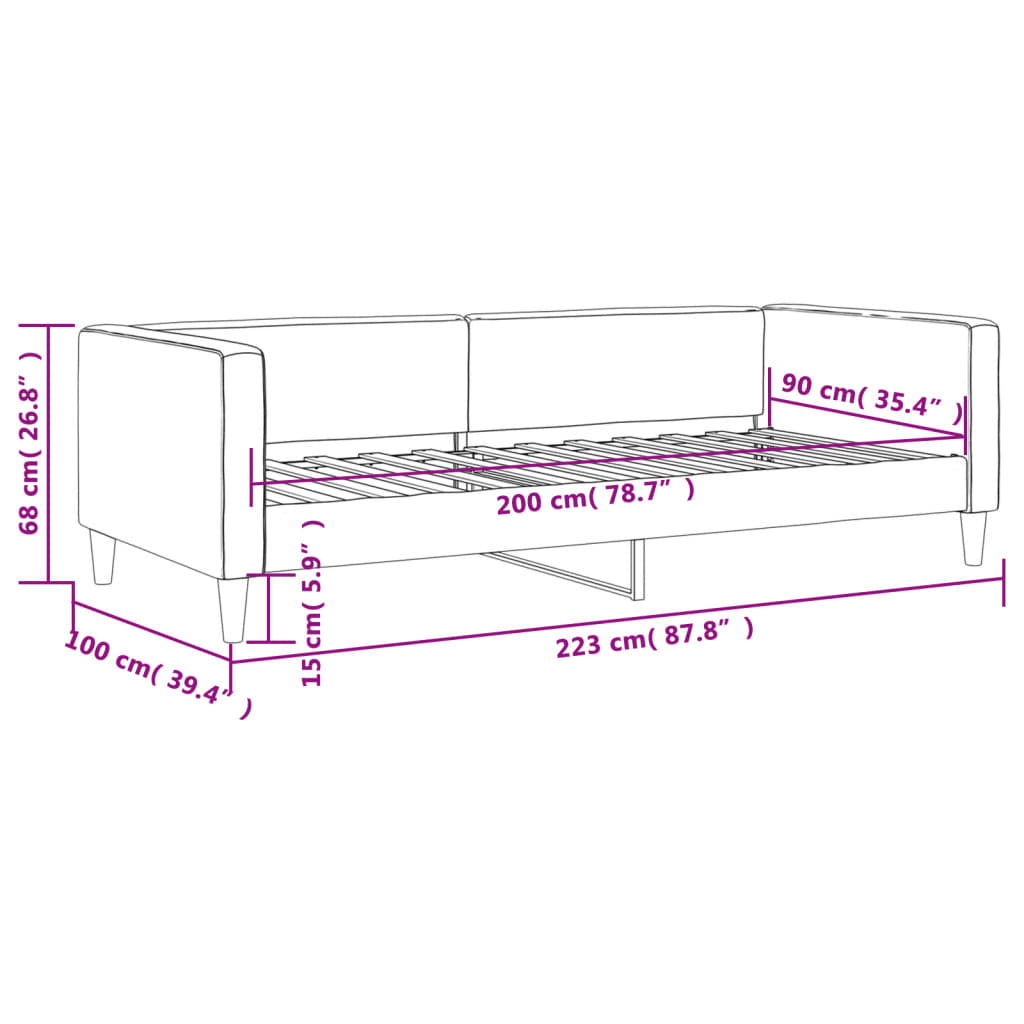 Lit de repos sans matelas gris foncé 90x200 cm tissu