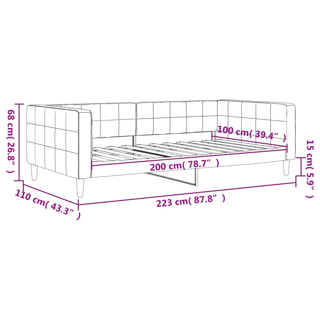 Lit de repos sans matelas gris clair 100x200 cm velours