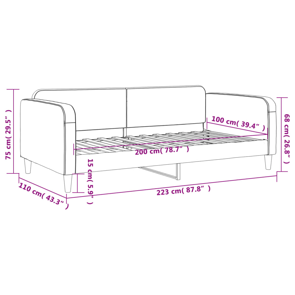 Lit de repos gris clair 100x200 cm tissu