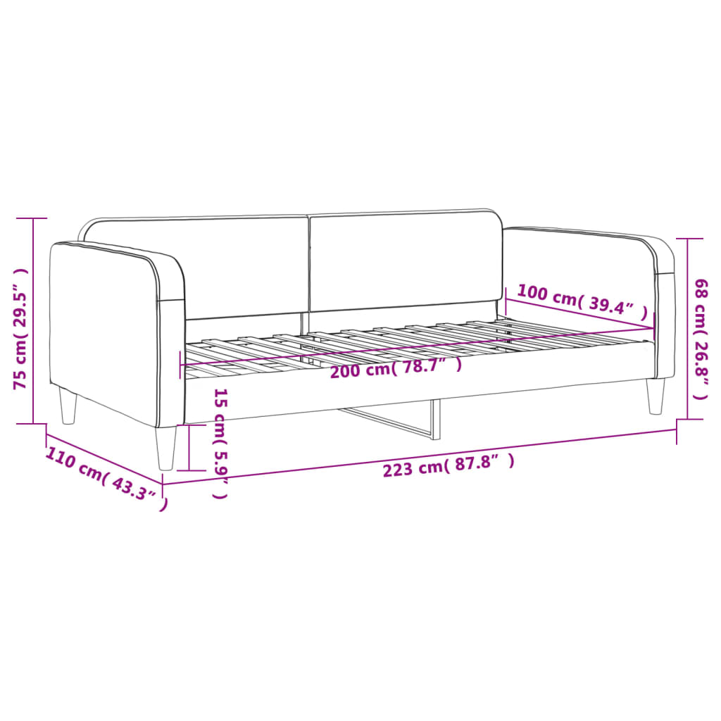 Lit de repos sans matelas noir 100x200 cm tissu