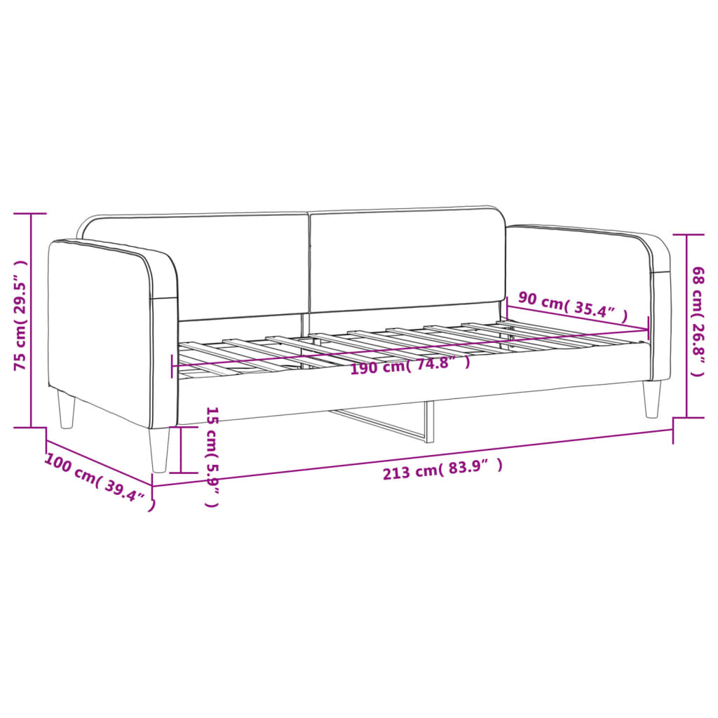 Lit de repos sans matelas gris foncé 90x190 cm tissu