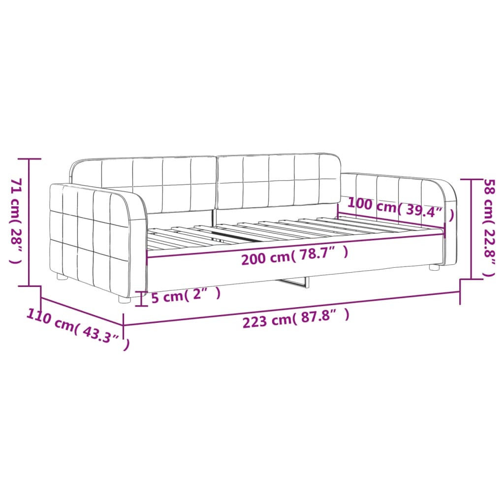 Lit de repos sans matelas jaune 100x200 cm velours