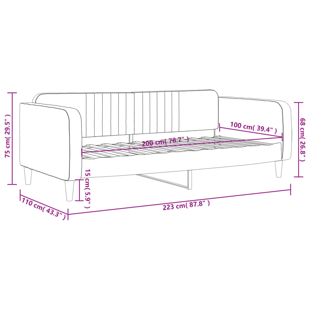 Lit de repos sans matelas gris clair 100x200 cm velours