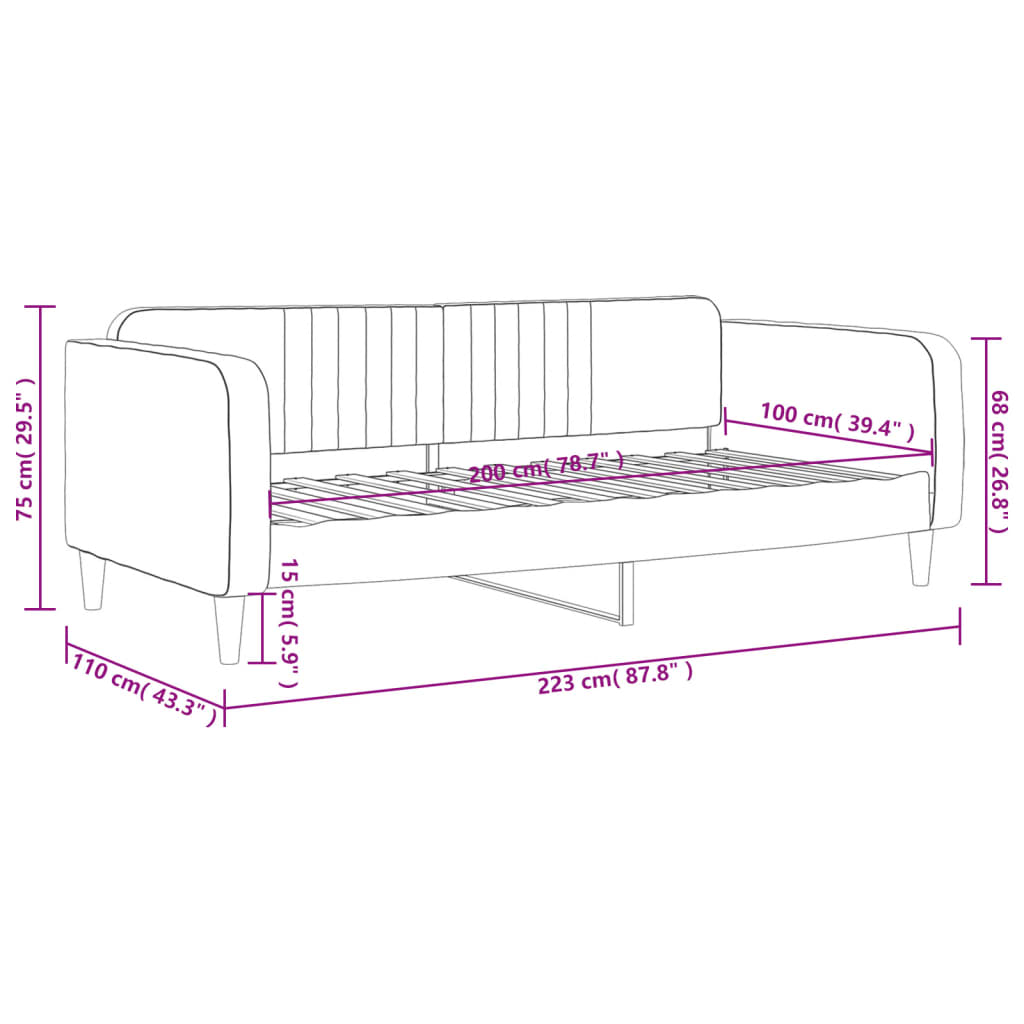 Lit de repos sans matelas gris foncé 100x200 cm velours