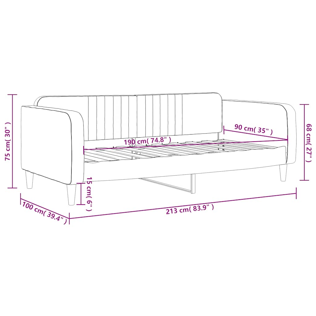 Lit de repos gris foncé 90x190 cm velours