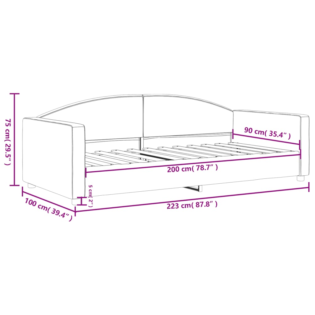 Lit de repos sans matelas gris clair 90x200 cm tissu