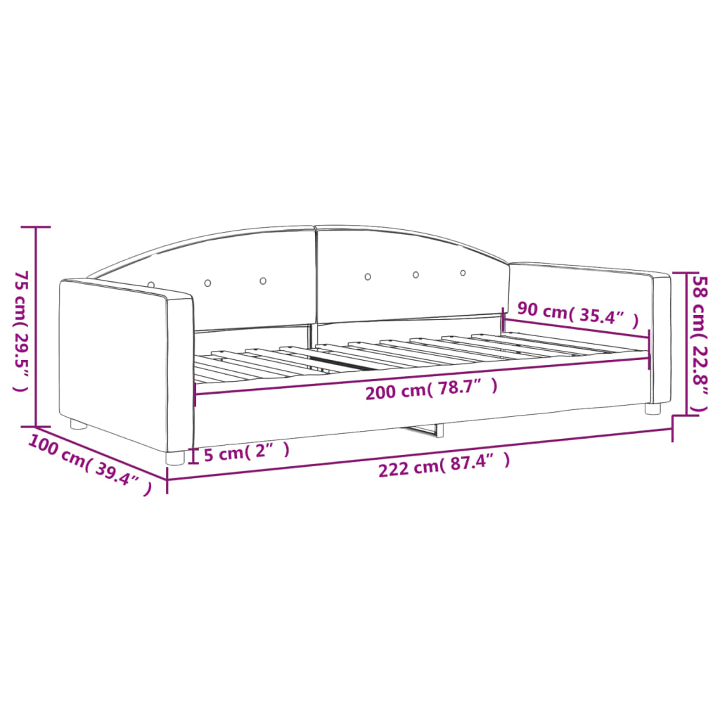 Lit de repos sans matelas rose 90x200 cm velours