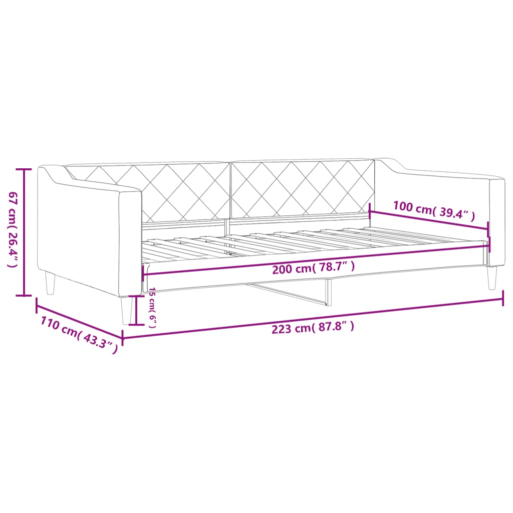 Lit de repos gris foncé 100x200 cm tissu