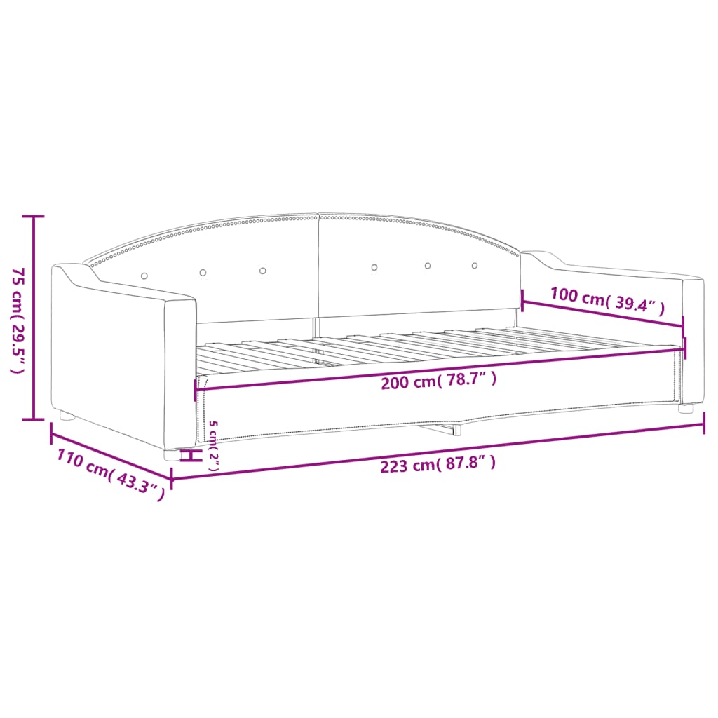 Lit de repos gris foncé 100x200 cm tissu