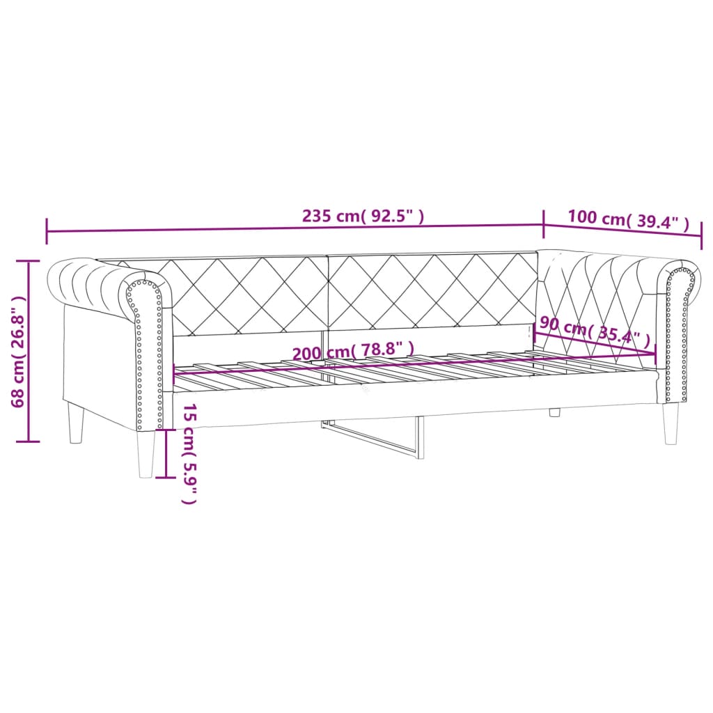 Lit de jour sans matelas blanc 90x200 cm similicuir