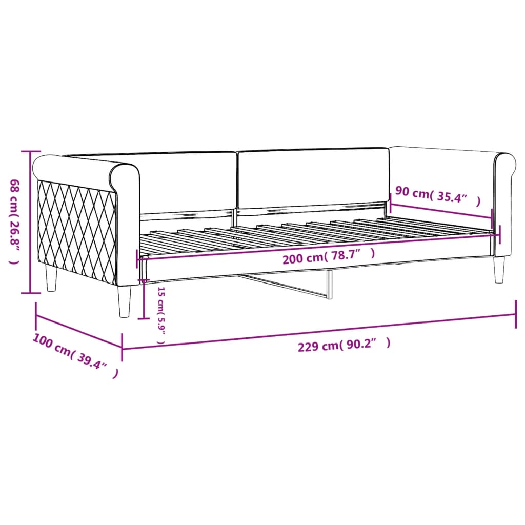 Lit de repos sans matelas noir 90x200 cm velours