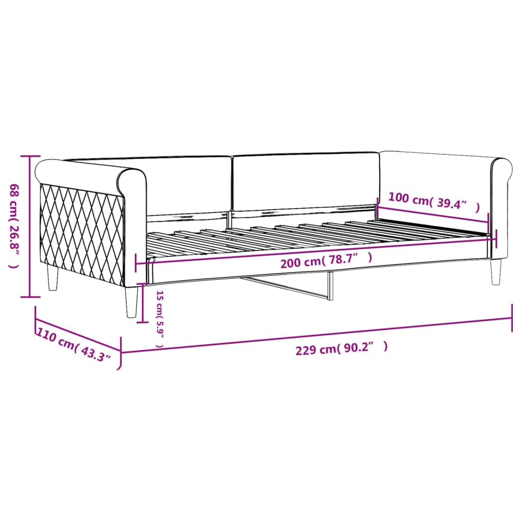 Lit de repos sans matelas gris clair 100x200 cm velours