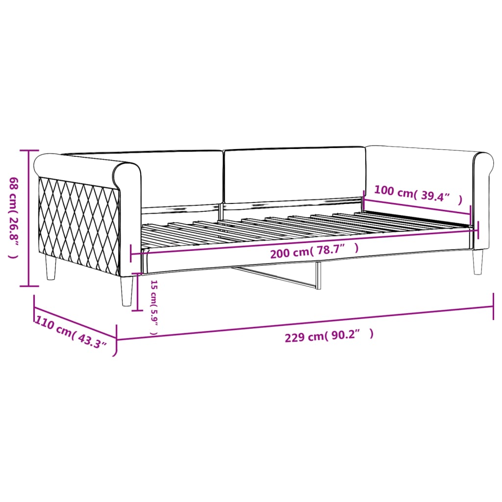 Lit de repos sans matelas noir 100x200 cm velours