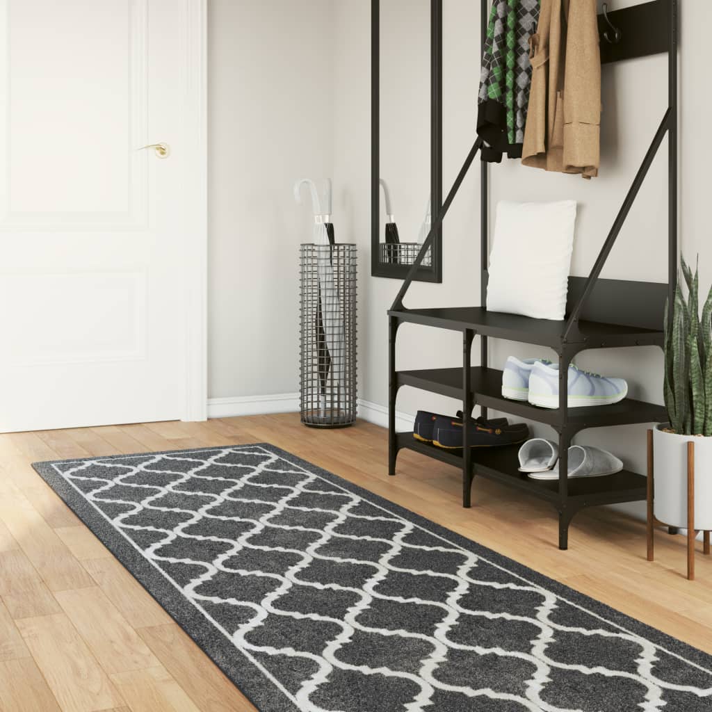 Black and white washable rug 80x300 cm non-slip