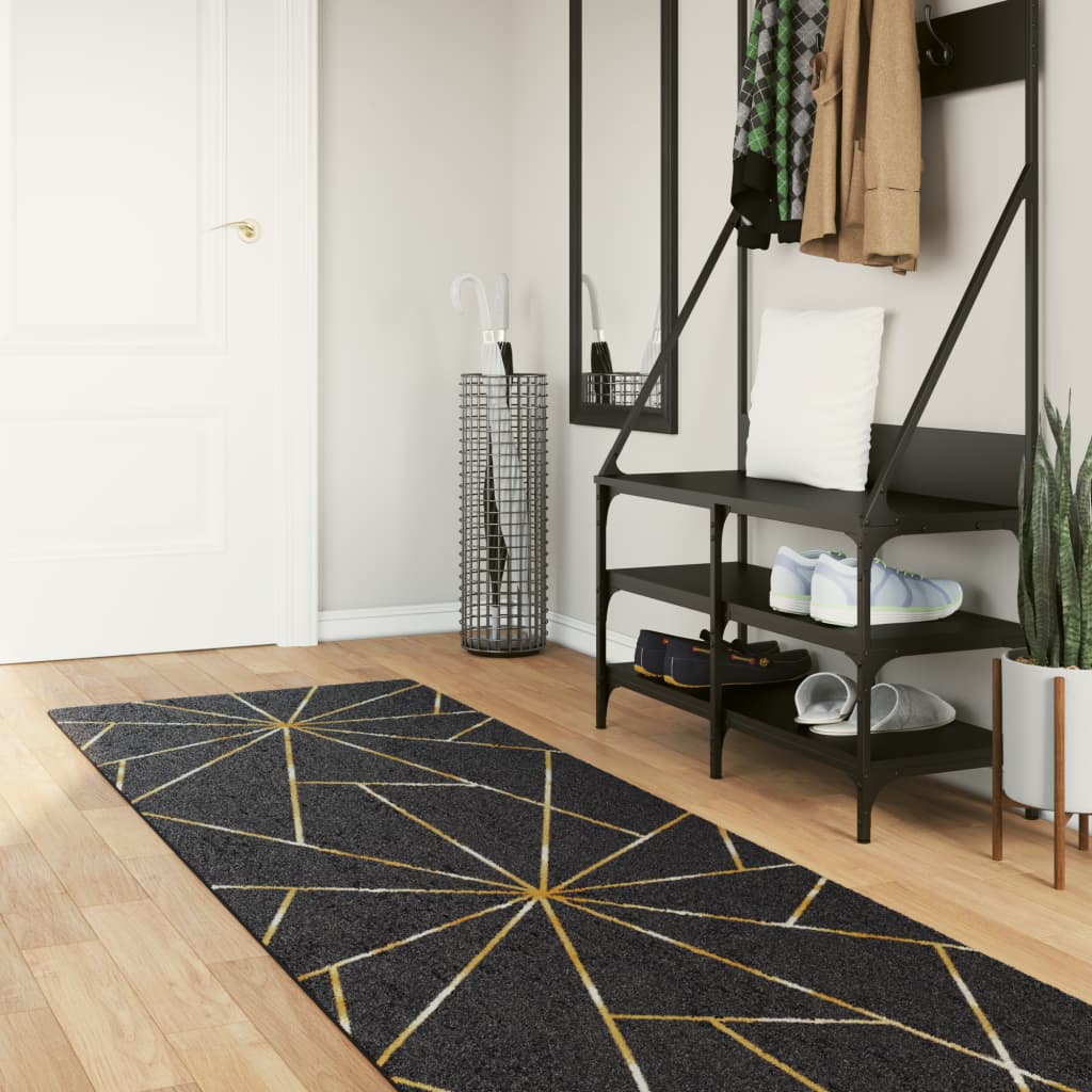 Black and gold washable rug 80x300 cm non-slip