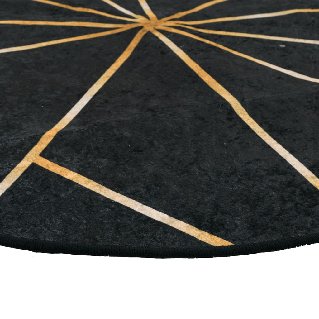 Tapis lavable noir et doré Ø 120 cm antidérapant