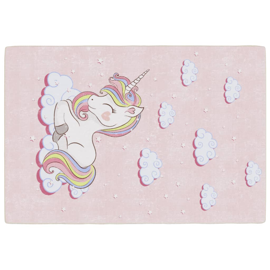 Tapis enfants rose 160x230 cm licorne antidérapant lavable