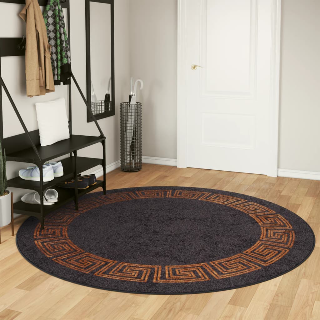 Tapis lavable noir et doré Ø 200 cm antidérapant