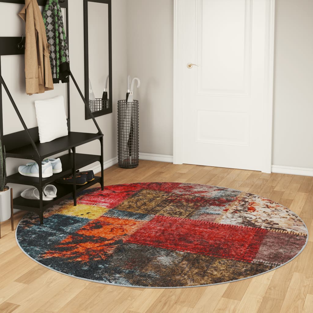 Washable multi-colored rug Ø 200 cm non-slip