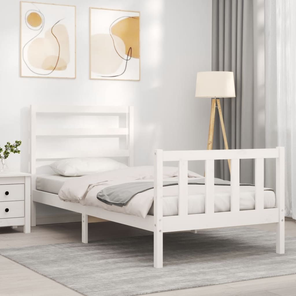 Bed frame without mattress white solid pine wood