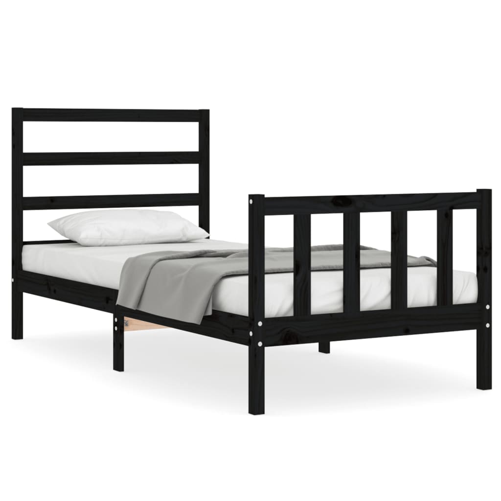 Cadre de lit sans matelas noir 90x190 cm bois de pin massif