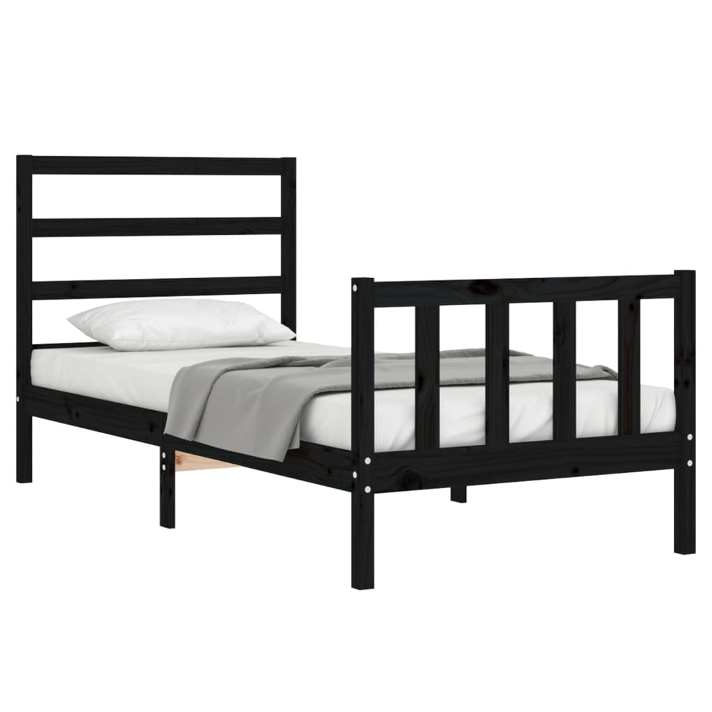 Cadre de lit sans matelas noir 90x190 cm bois de pin massif