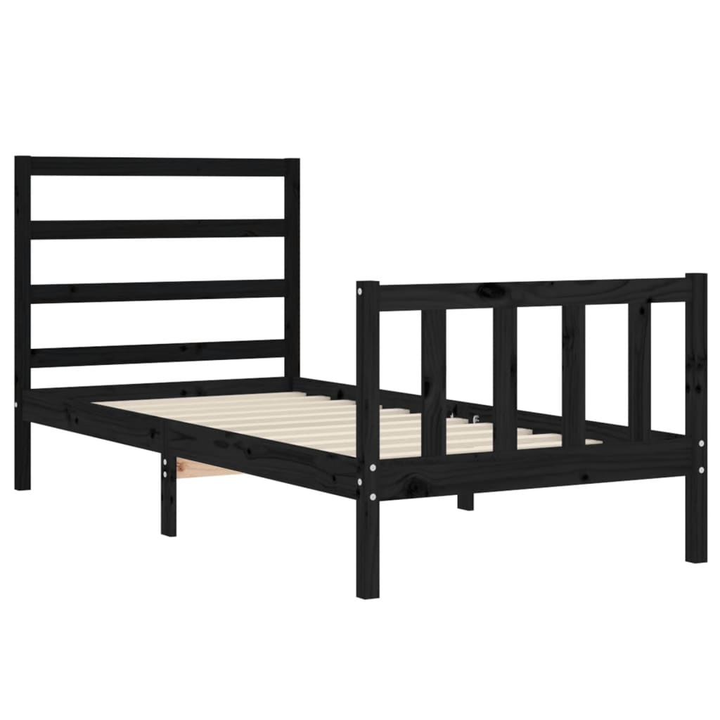 Cadre de lit sans matelas noir 90x190 cm bois de pin massif