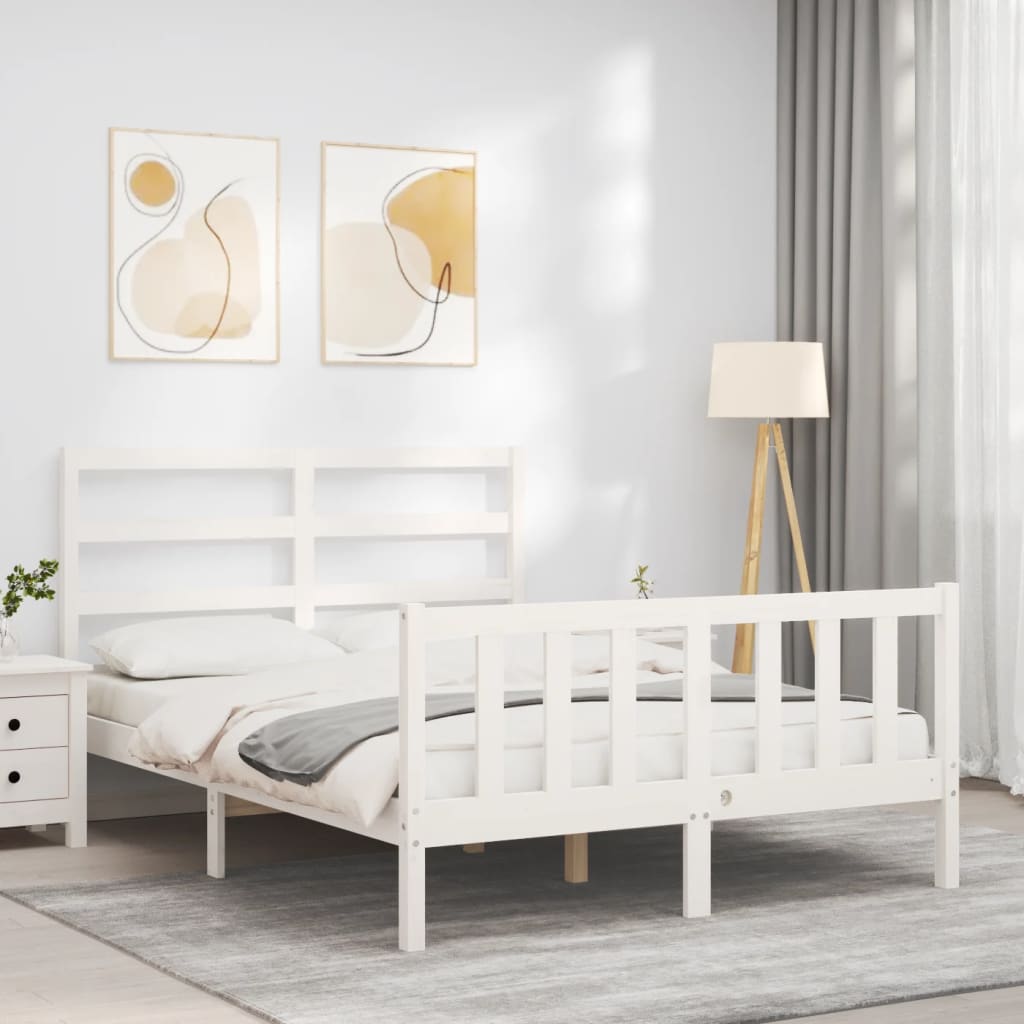 Bed frame without mattress white solid pine wood