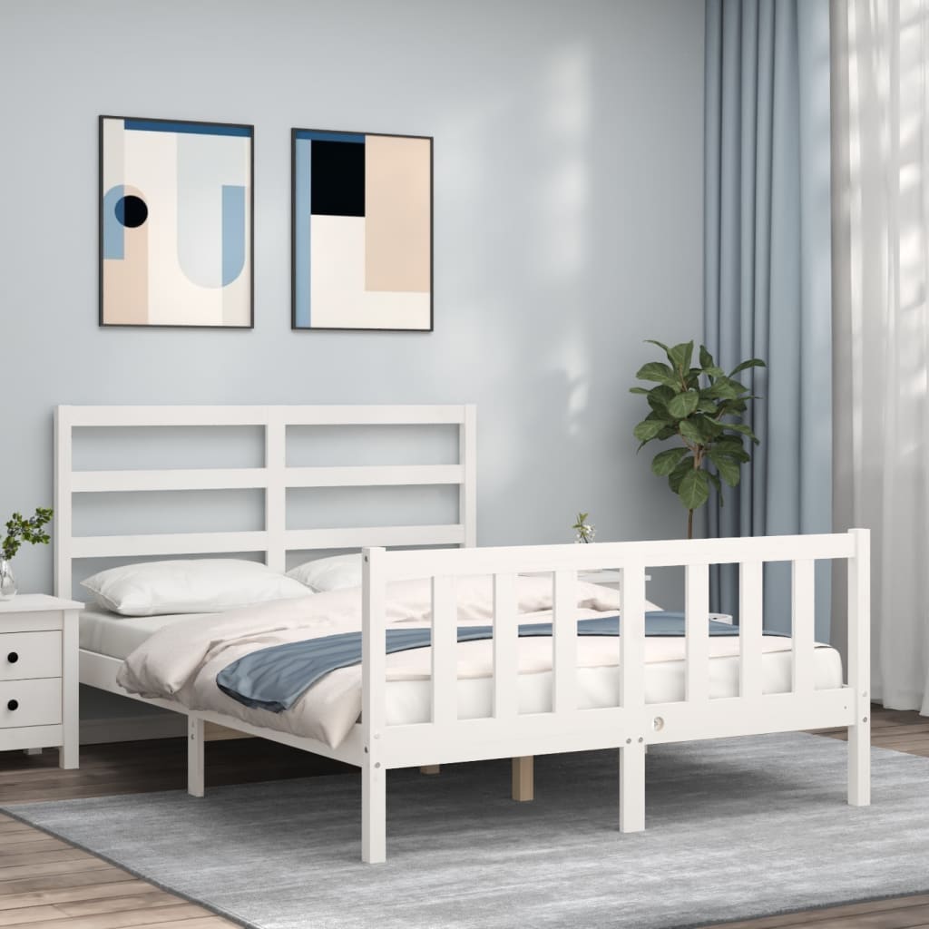 Bed frame without mattress white solid pine wood