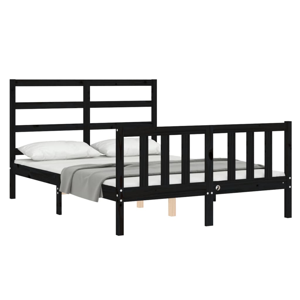 Cadre de lit sans matelas noir 140x190 cm bois de pin massif