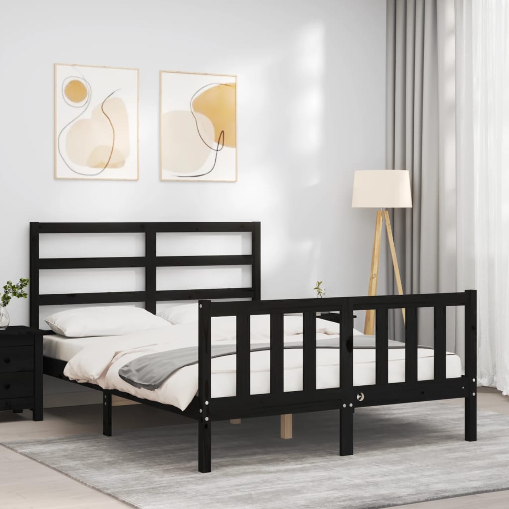 Cadre de lit sans matelas noir 140x190 cm bois de pin massif