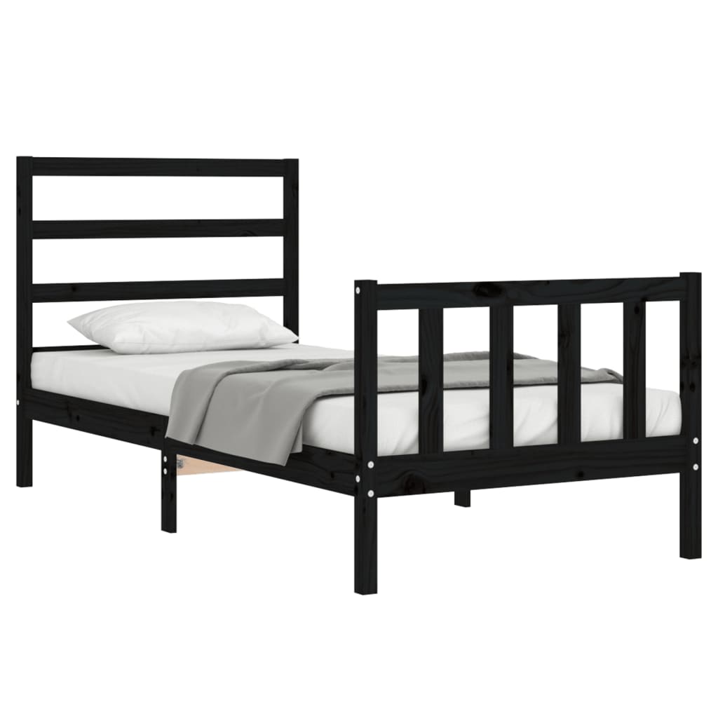 Cadre de lit sans matelas noir 90x200 cm bois de pin massif