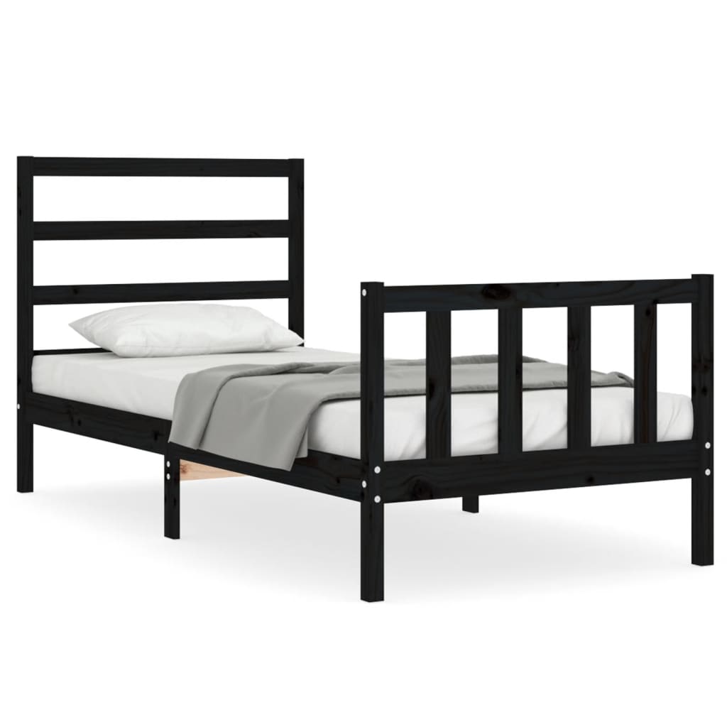 Cadre de lit sans matelas noir 100x200 cm bois massif de pin