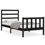 Cadre de lit sans matelas noir 100x200 cm bois massif de pin