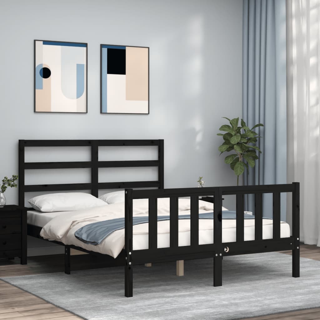 Cadre de lit sans matelas noir 120x200 cm bois de pin massif