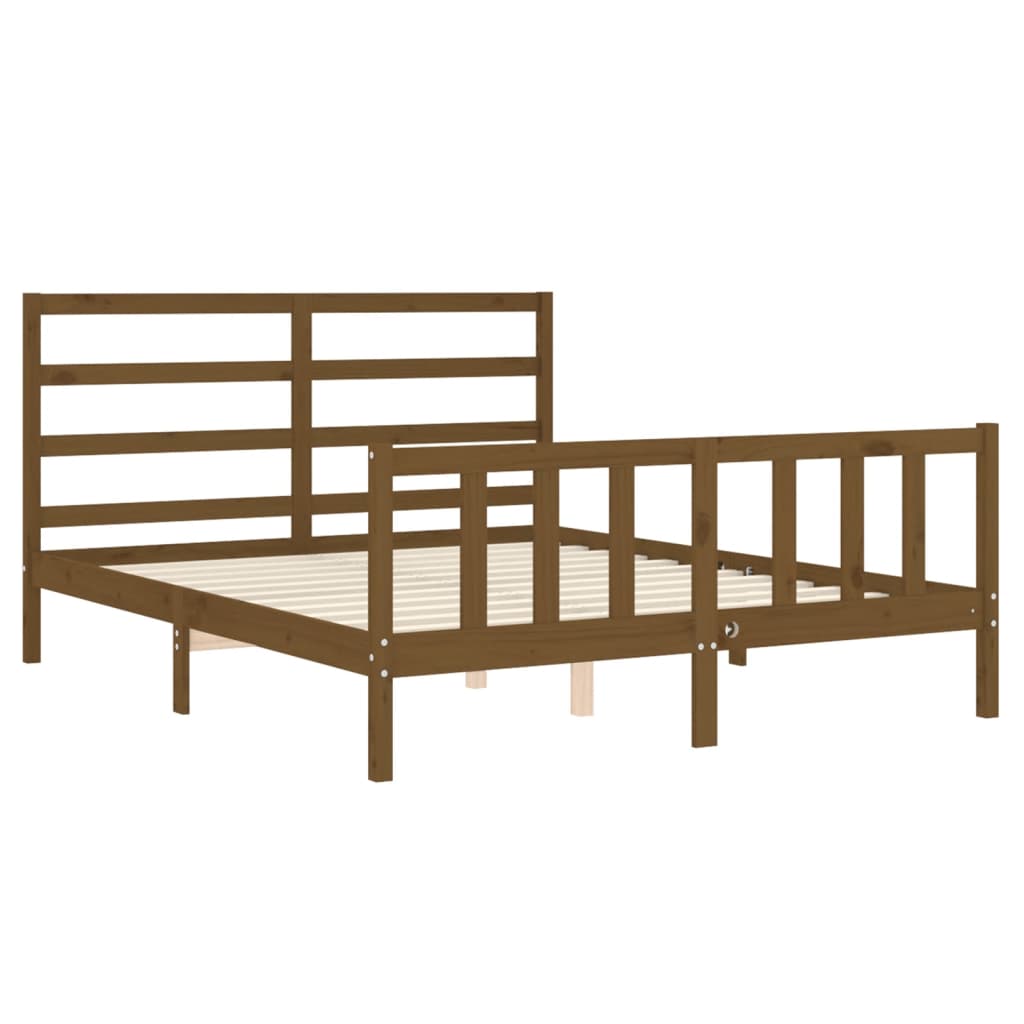 Cadre de lit sans matelas marron miel bois massif