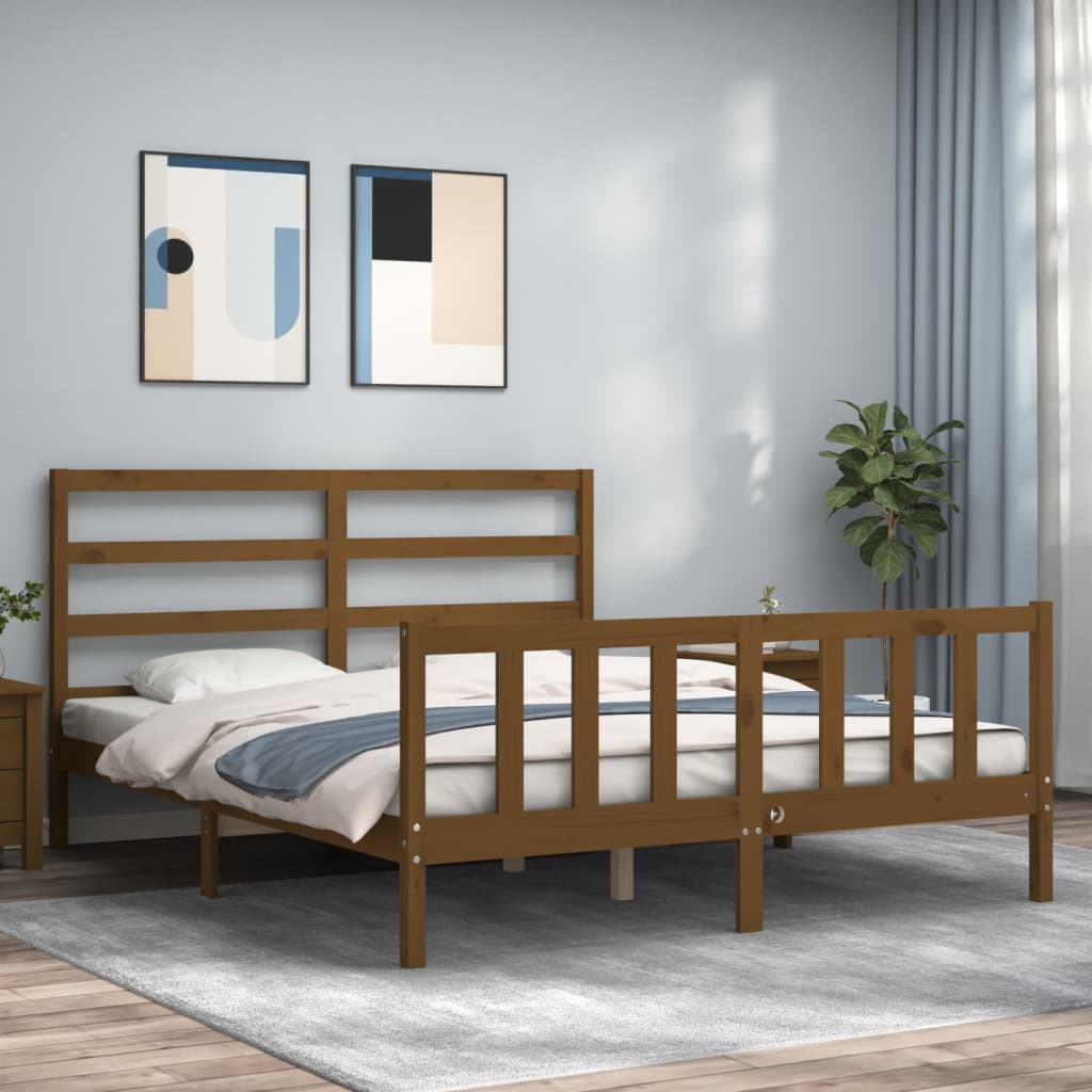 Cadre de lit sans matelas marron miel bois massif