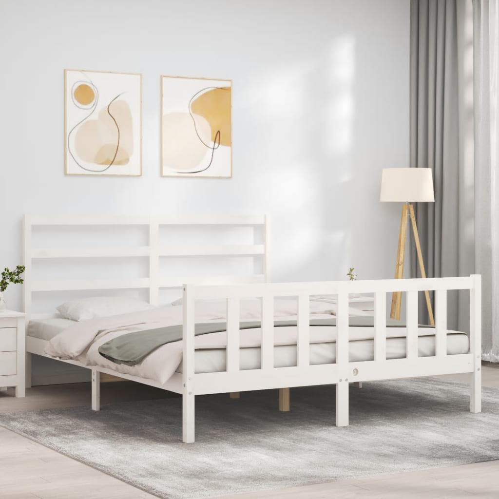 Cadre de lit sans matelas blanc 160x200 cm bois de pin massif