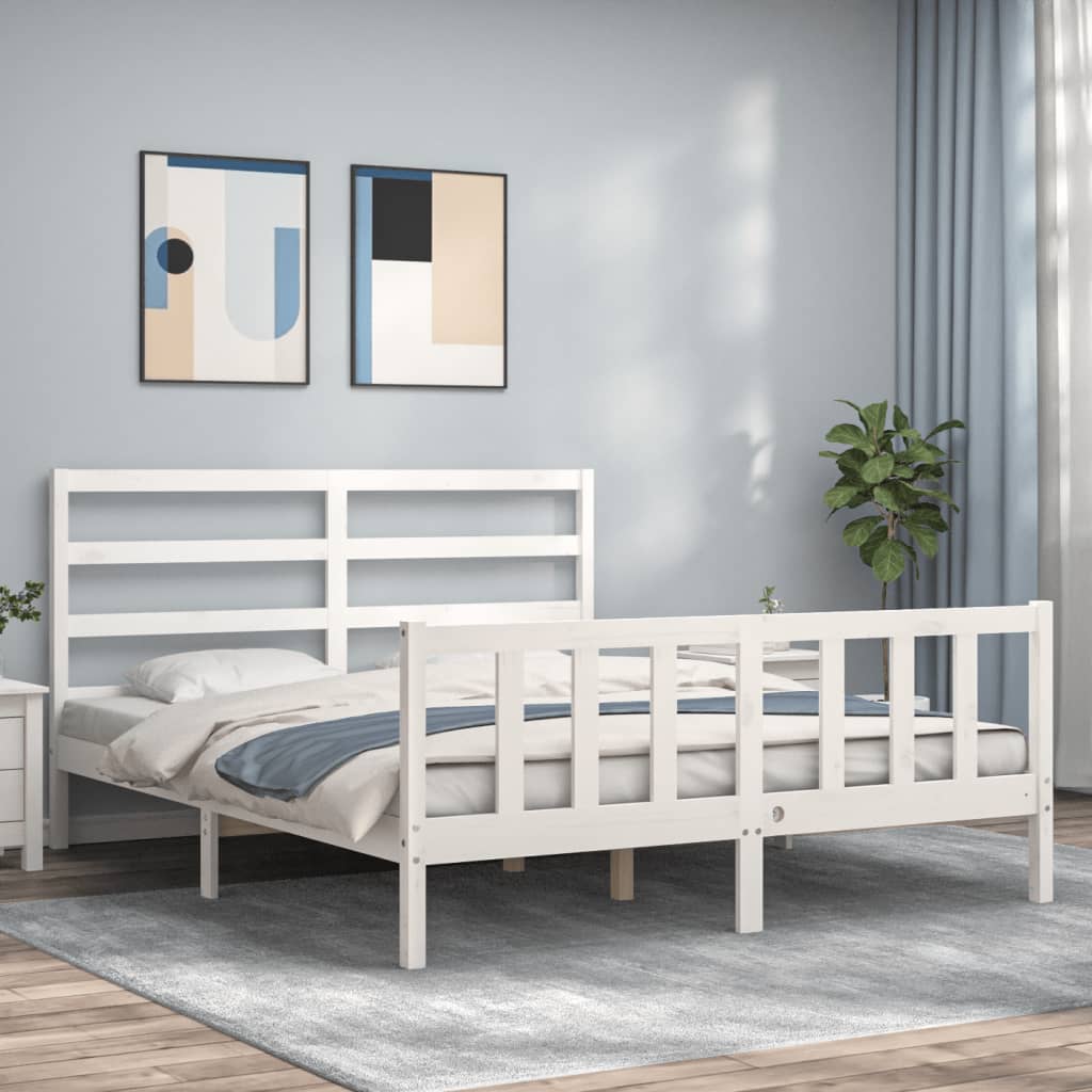 Cadre de lit sans matelas blanc 160x200 cm bois de pin massif