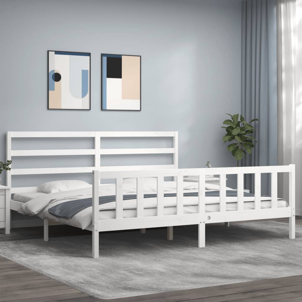 Cadre de lit sans matelas blanc 200x200 cm bois massif de pin