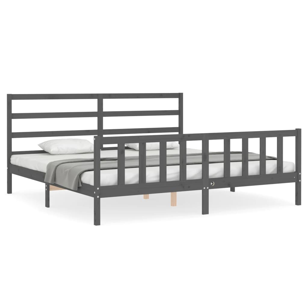 Cadre de lit sans matelas gris 200x200 cm bois massif de pin