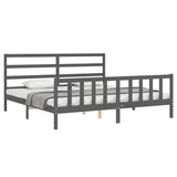 Cadre de lit sans matelas gris 200x200 cm bois massif de pin