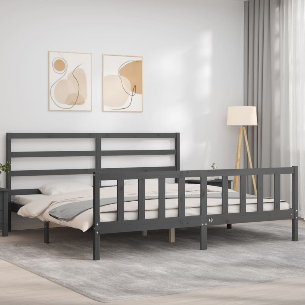 Cadre de lit sans matelas gris 200x200 cm bois massif de pin